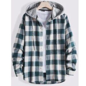 SHEIN plaid drawstring hooded shirt